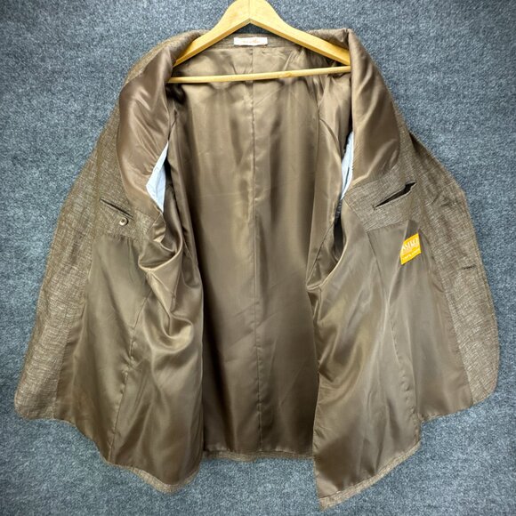 Inserch Sport Coat Mens 2XL Brown 100% Linen Jacket Blazer Elbow Patch‎ 2 Button - Picture 4 of 16